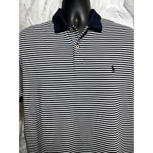 Polo Ralph Lauren Performance Mens Large Navy White Striped Golf Polo Shirt L